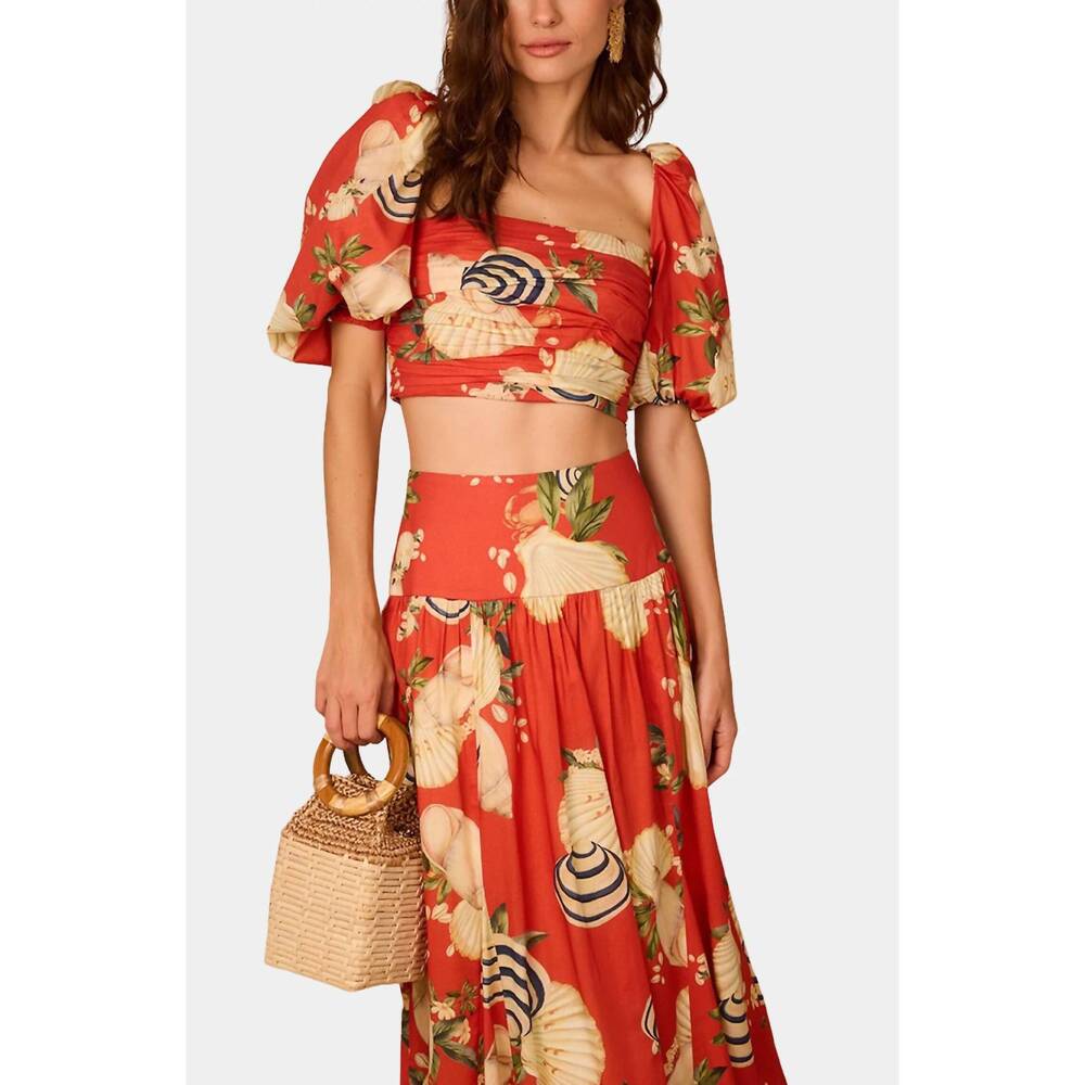 NEW DRESS TO lya puff sleeves top in sea shore print